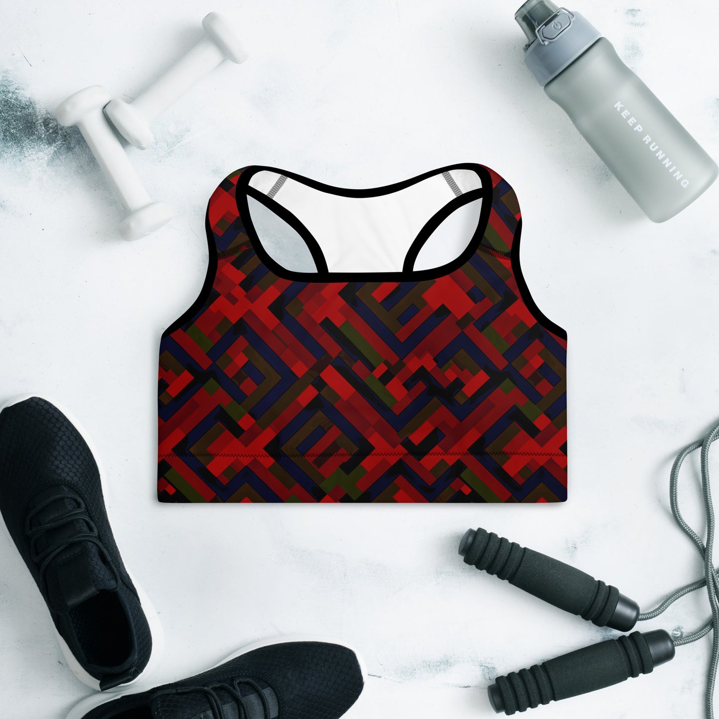 Padded Sports Bra Red and Black